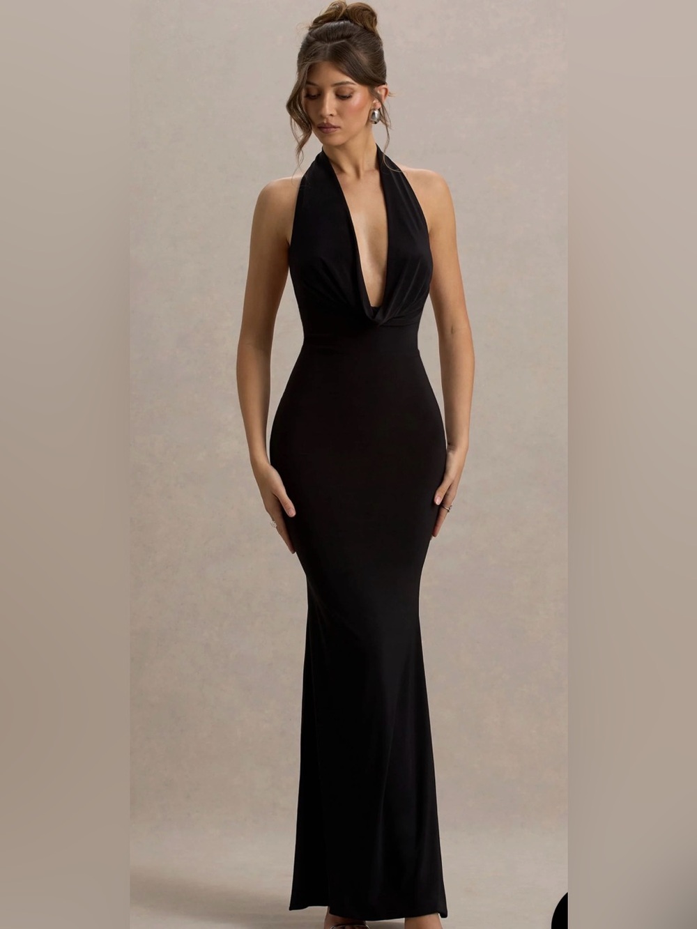 Club L London Black Backless Halter Evening Gown